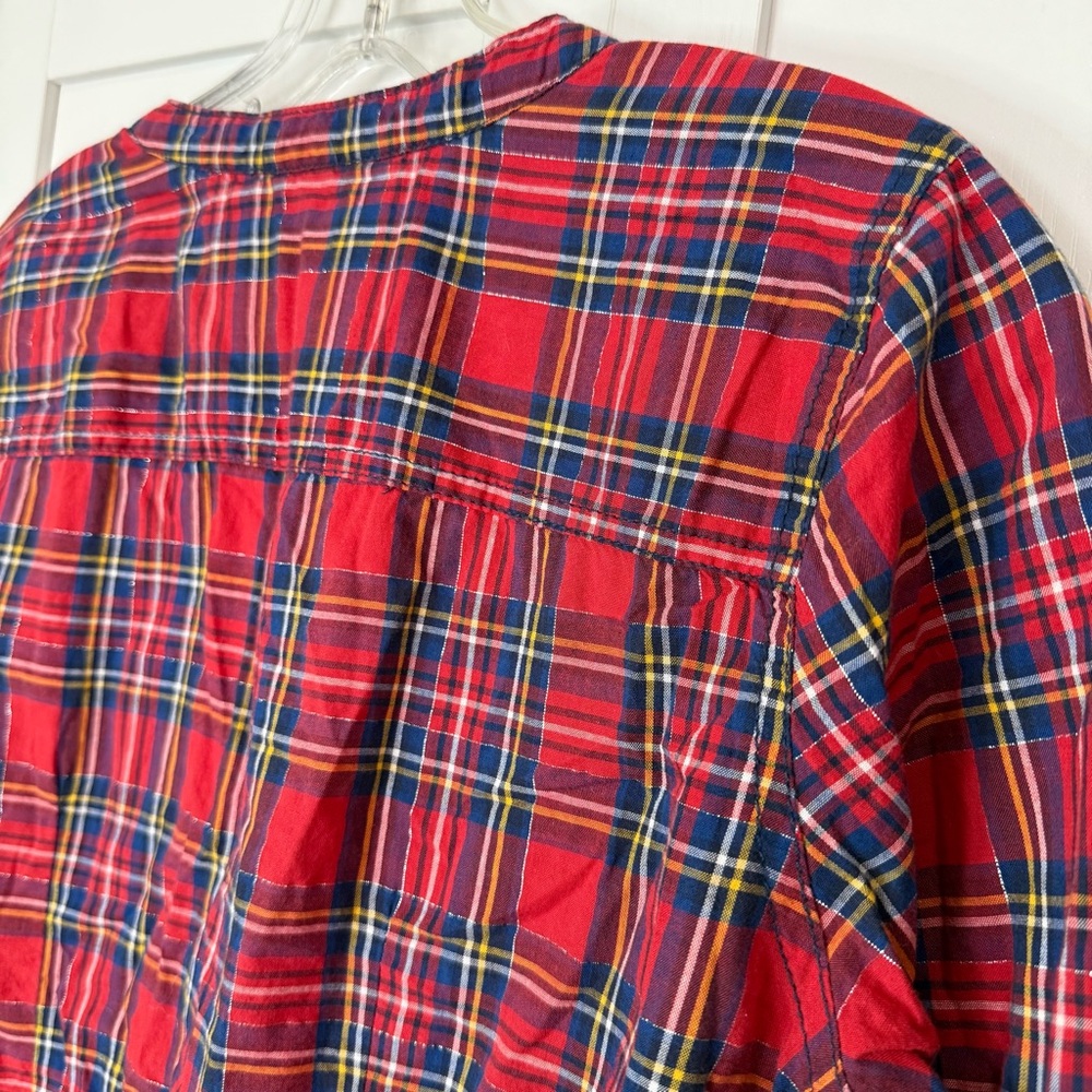 A&F Y2K Plaid Ruffle Tunic Top Red Peplum Button Front Womens Large Mall Brand - Picture 8 of 8